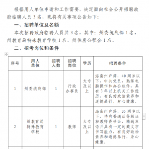 招3人！?？瓶蓤?bào)、海南州公開招聘政府臨聘人員公告