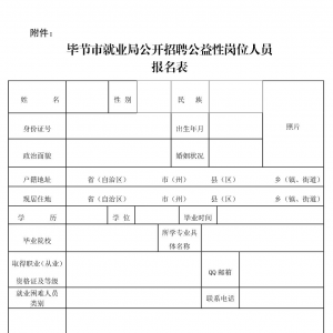 貴州畢節(jié)市就業(yè)局招聘公益性崗位人員簡章